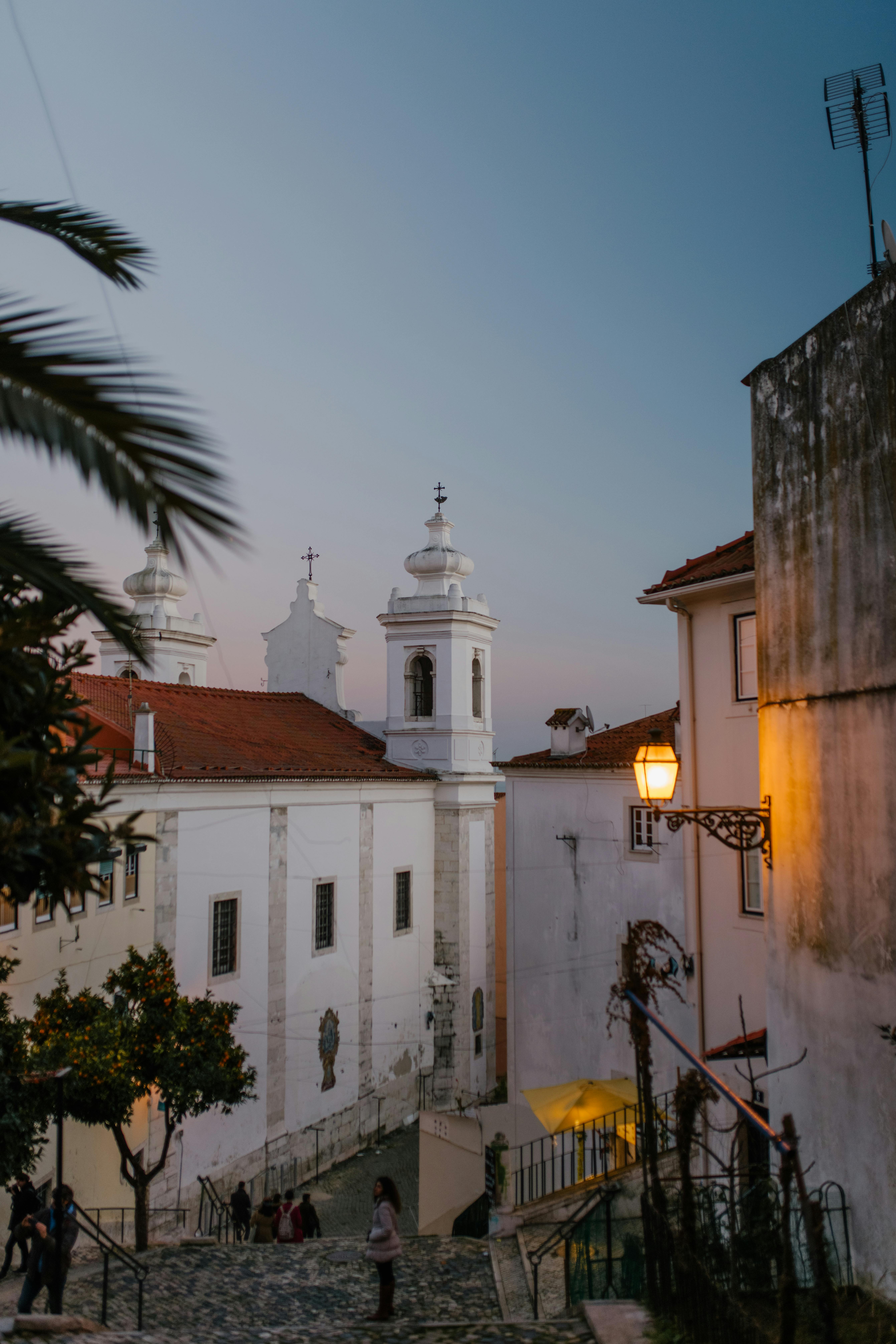 Twilight captures the Church of Sao Vicente de Fora in Lisbon's urban setting.